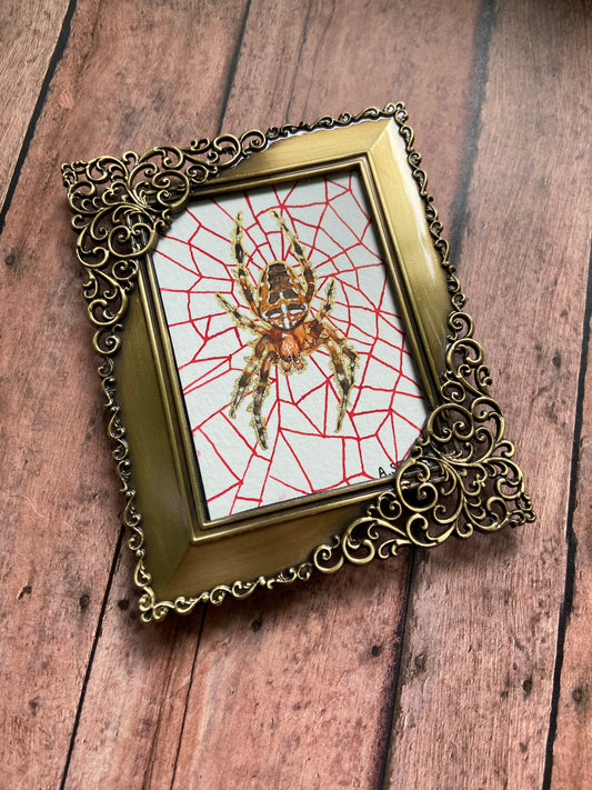 Orb Weaver Original Mini Painting 2.5”x3.5”