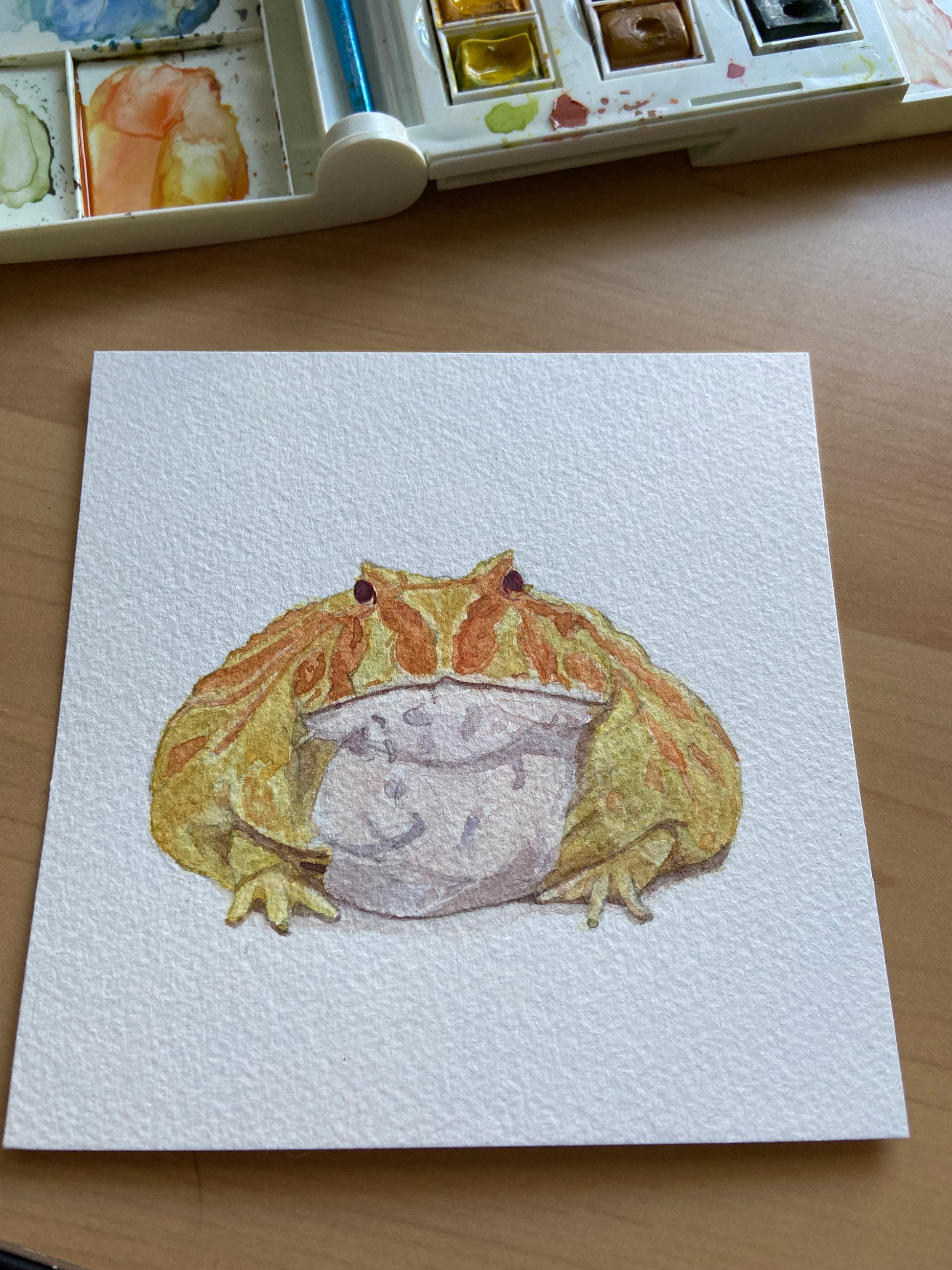 5x5 Painting of a Yellow Pac-man frog 