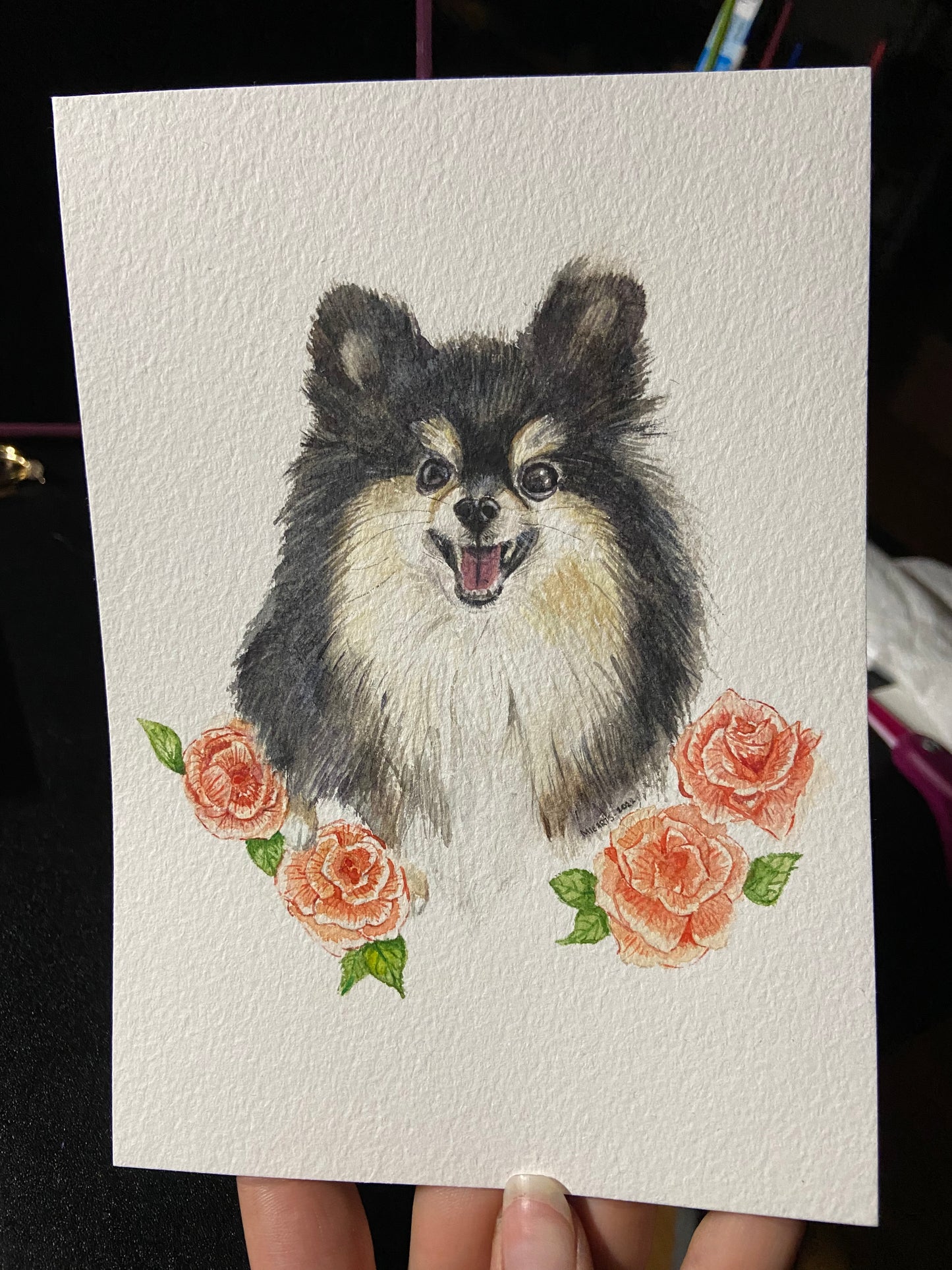 5x7 Vertical Painting of Gemma the Pomeranian 