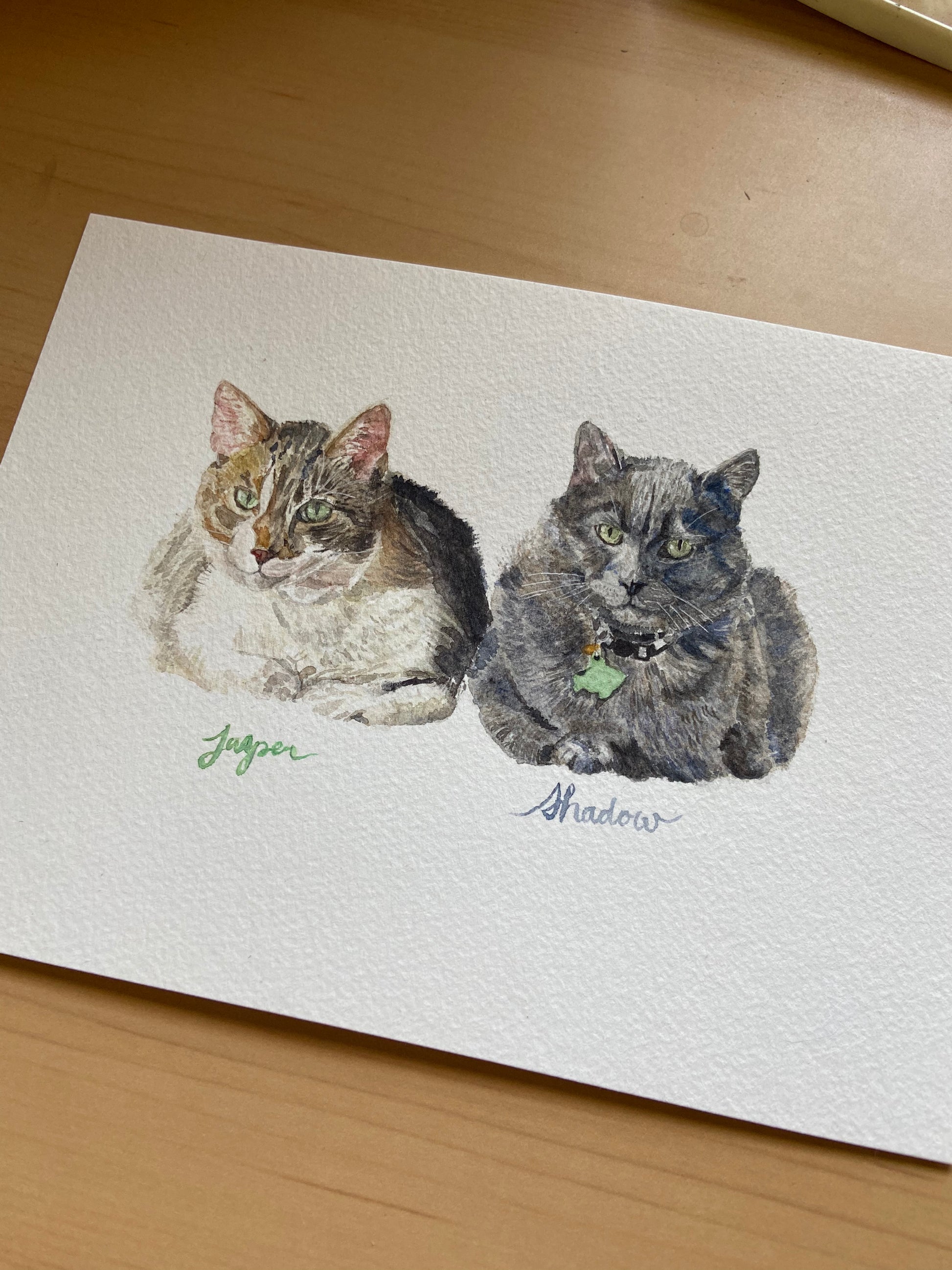 5x7 Painting of two cats named Jasper and Shadow