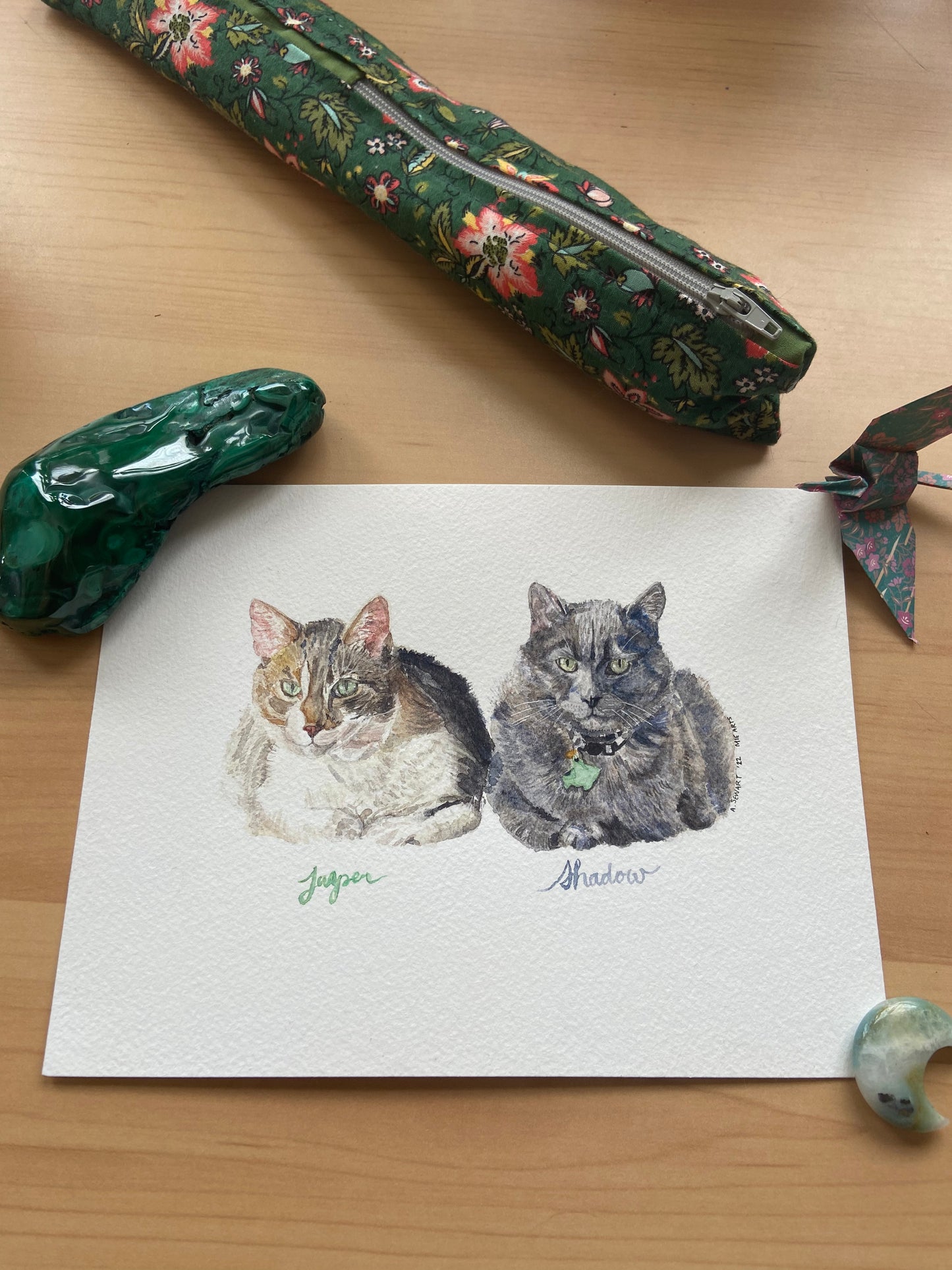 5x7 painting of two cats named Jasper and Shadow 